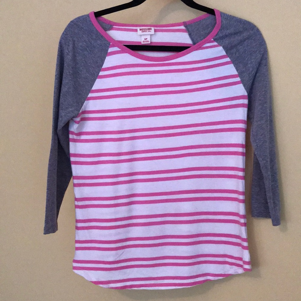 Women’s baseball style t shirt pink/white/grey